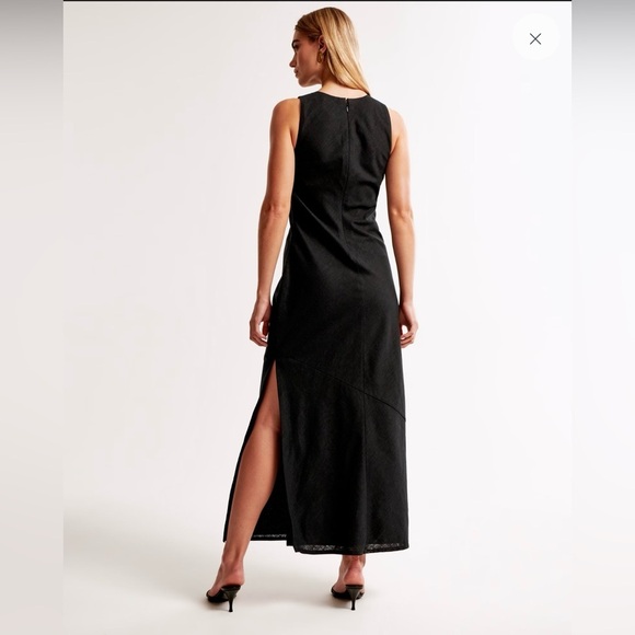 NWOT Abercrombie & Fitch High-Neck Linen-Blend Maxi Dress in Black Size MP - Picture 3 of 13
